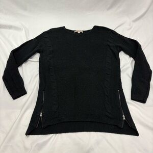 Banana Republic Wom XS Black Cable Knit Cotton Blend Zip Front Pullover Sweater
